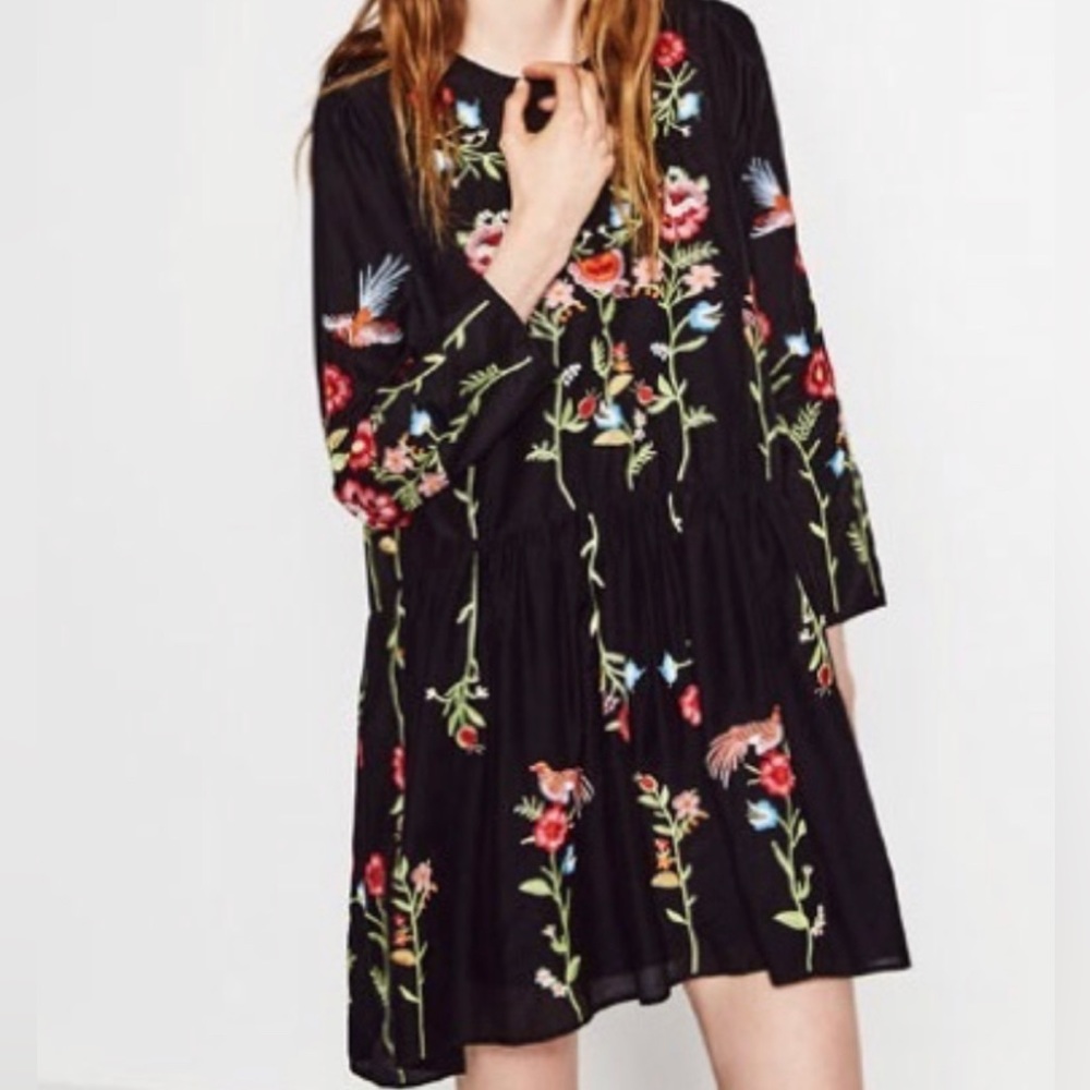 zara black embroidered dress Flourish Dress S/M / Black / Embroidery / Applique main image 1
